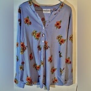 SKYLINE COLLECTION WOMEN’S LONG SLEEVE BLOUSE IN STRIPED FLORAL SIZE XL
